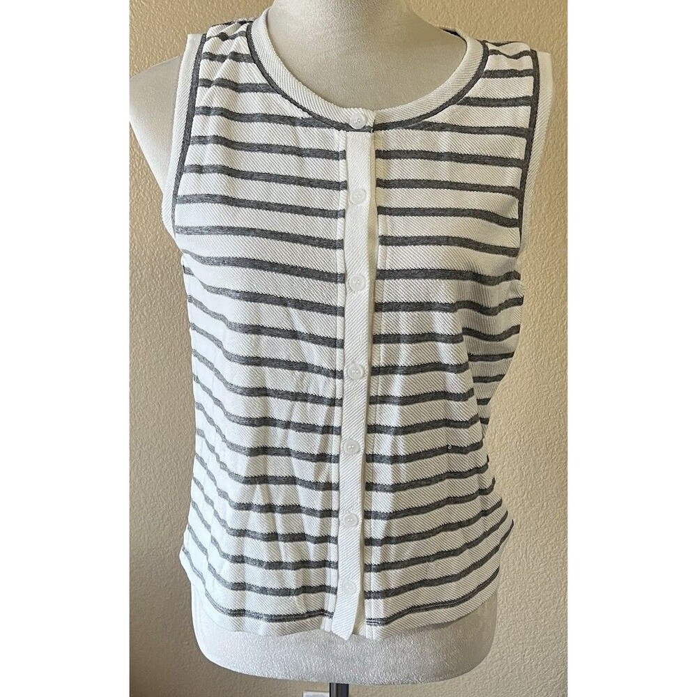 Evereve Dani Stripe Vest Top Wht/Grey Striped Sz M NWT *flaw* - Picture 2 of 8
